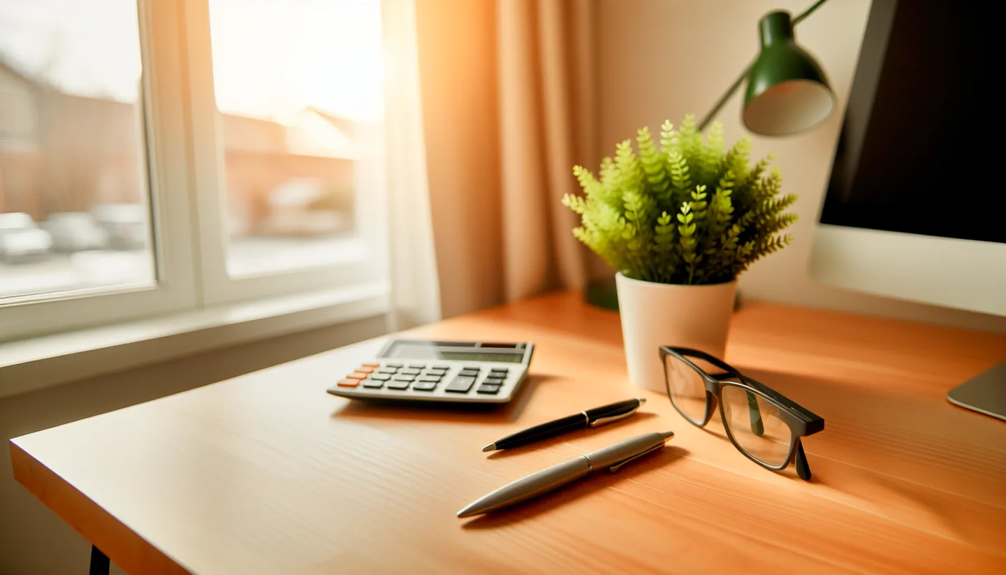 Calculator and property tax forms on a desk for selling land