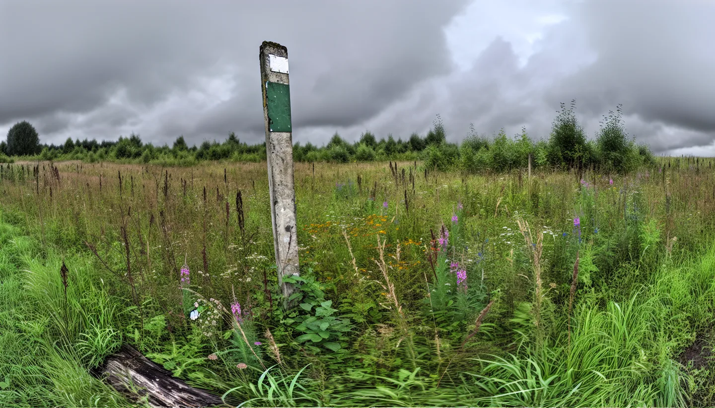 Overgrown inherited land parcel with boundary marker