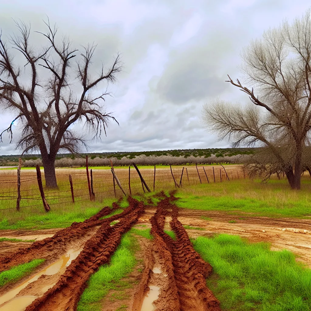 Rural acreage with open grassland and conifer forest in Austin, Texas