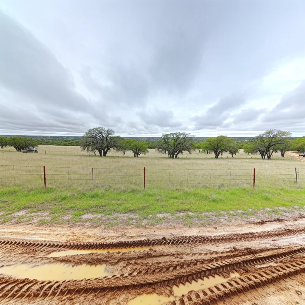 Rural acreage with open grassland and conifer forest in Travis County, Texas