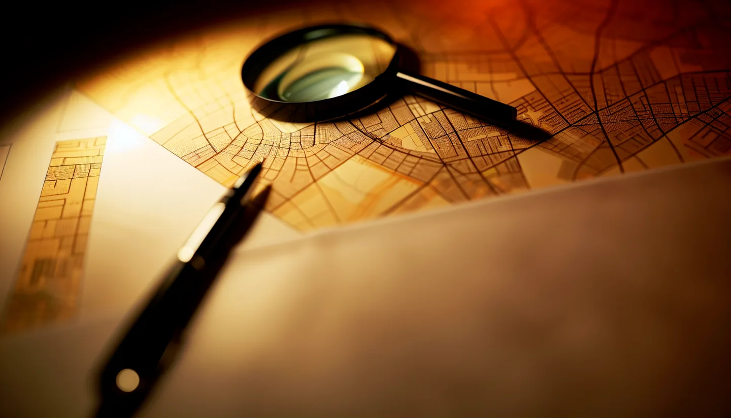 Property survey map and magnifying glass on a table