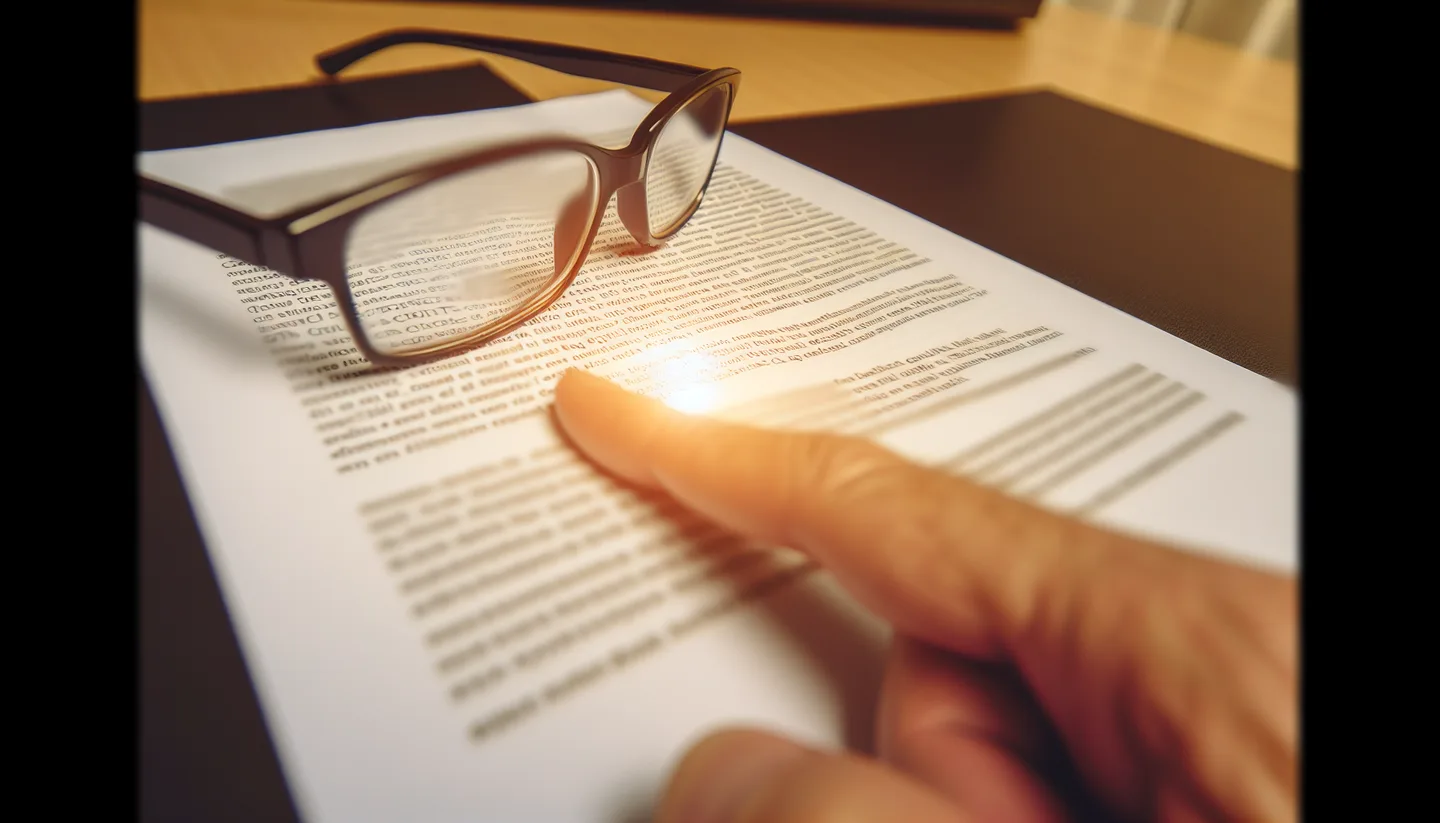 Hand pointing to a clause on a real estate contract