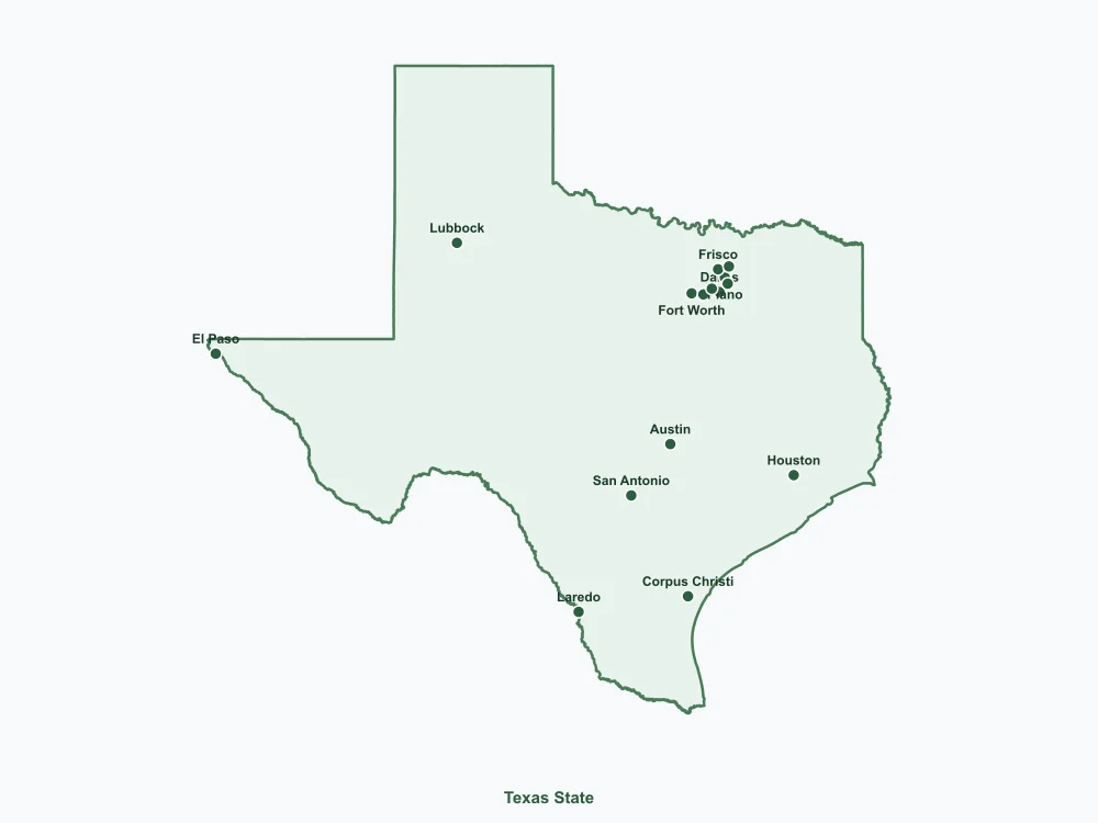 Map of Texas showing major cities